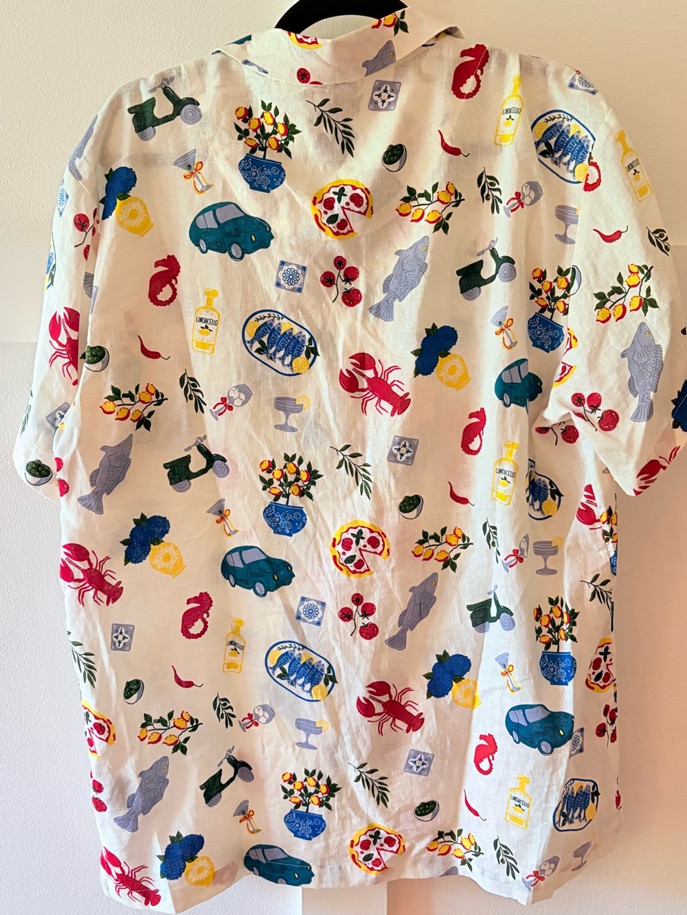 MAD Engine Linen White Short Sleeve Button-Down Shirt Trendy Summer Vacay Print - Picture 3 of 6